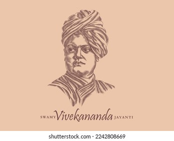 Hand drawn illustration of Swami Vivekananda with typography on his birth anniversary.