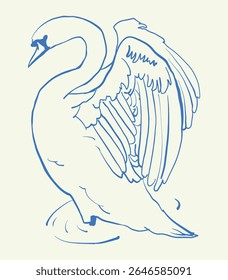 Ilustração desenhada à mão de um cisne. Ilustração vetorial de contorno isolada em um plano de fundo de cor. 
