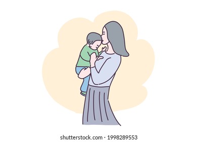 Hand drawn illustration sweet mother hug baby