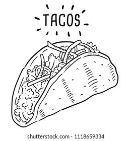 Hand drawn illustration of tacos.