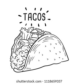 Hand drawn illustration of tacos.