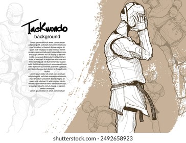 hand drawn illustration of taekwondo athlete Take off 
Helmet. sport background