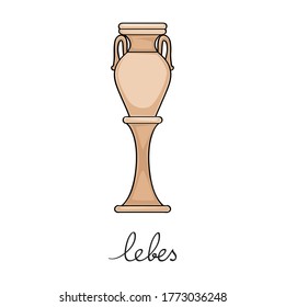 Hand drawn illustration of a tall lebes, greek antique vessel isolated on white, cartoon style graphics