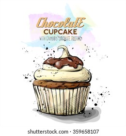 Hand drawn illustration of tasty cupcake. Vector collection.