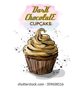 Hand drawn illustration of tasty cupcake. Vector collection.