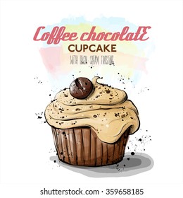 Hand drawn illustration of tasty cupcake. Vector collection.