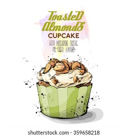 Hand drawn illustration of tasty cupcake. Vector collection.