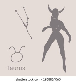 Hand drawn illustration of taurus zodiac sign, taurus constallation