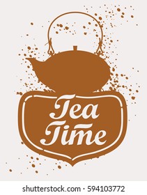 Hand drawn illustration of teapot with lettering. Tea time