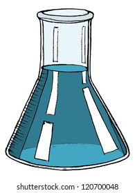 Hand drawn illustration of a test tube with liquid