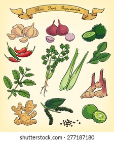 Hand Drawn Illustration Of Thai Food Ingredients