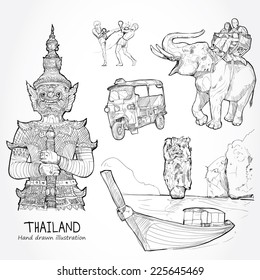 hand drawn illustration of Thailand. Thailand Travel Concept.