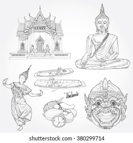 hand drawn illustration of Thailand. Thailand Travel Concept.