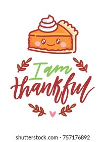 Hand drawn illustration for Thanksgiving Day celebration with lettering, calligraphy text and cute characters. Art in vector doodle, cartoon style for greeting card, poster, banner, invitation, ad