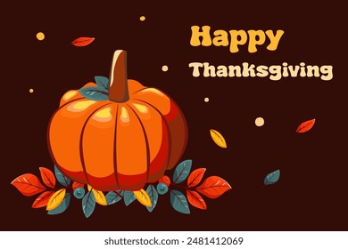 
A hand drawn illustration of Thanksgiving with a pumpkin