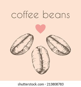 Hand drawn illustration of three coffee beans. EPS 10. No transparency. No gradients.