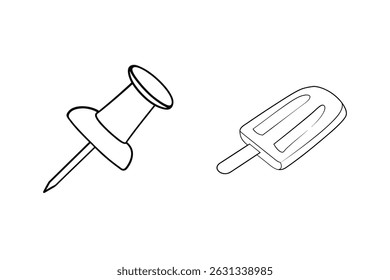 Ilustração desenhada à mão de uma tachinha e picolé isolado no fundo branco
