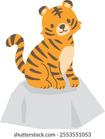 Hand drawn illustration of a tiger on a rock