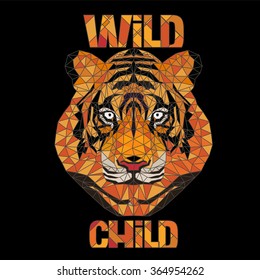 Hand drawn illustration of tiger with typography design. Vector illustration. Artwork design for T-shirt.