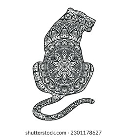 hand drawn illustration of an tiger.Vector animal mandala coloring page for adult