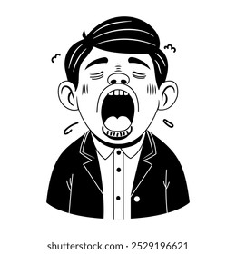 Hand drawn illustration of a tired person yawning with open mouth