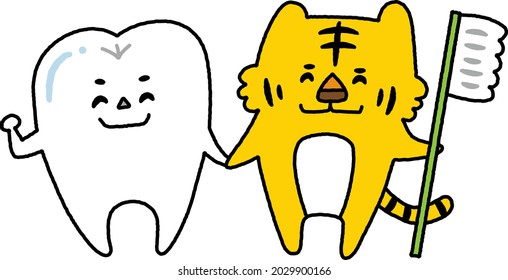 ilustración a mano de personajes de dientes y tigres
