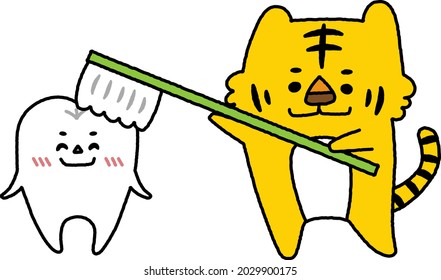a hand drawn illustration of tooth and tiger characters