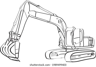 Hand drawn illustration of tracked excavator