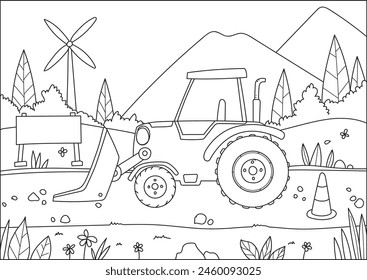 hand drawn illustration of a tractor. bulldozer coloring pages for kids and adults. Vector illustration