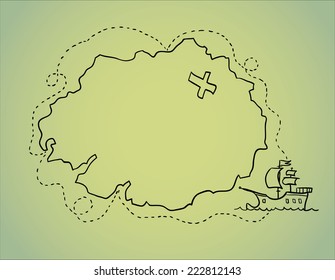 Hand drawn illustration - treasure map. Vector