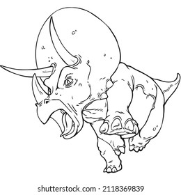A hand drawn illustration of a triceratops made into a Vector image.
