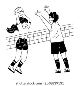 A hand drawn illustration of two character doing volleyball practice 
