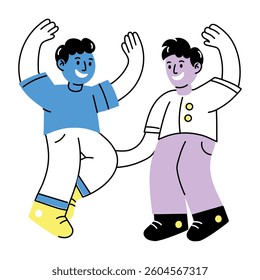 A hand drawn illustration of two dancing friends enjoying together
