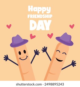 Dibujado a mano ilustración con dos dedos felices cara con sombrero en el día internacional de la amistad feliz 
