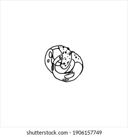 Hand drawn illustration two silver round Earrings. Monochrome. Vector sketch illustration.