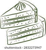 A hand drawn illustration of two slices of layered cream cake with whipped cream.