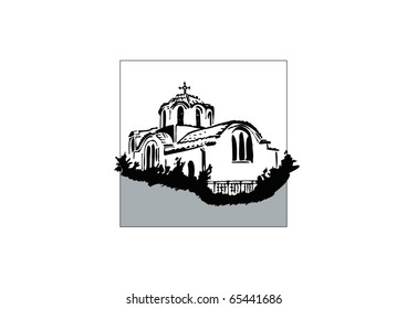 Hand drawn illustration of a typical greek church