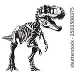 Hand drawn illustration of a Tyrannosaurus Rex skeleton. Editable art.