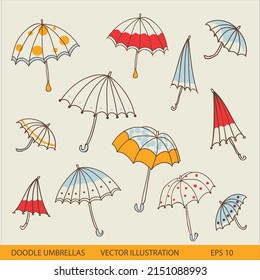 Hand drawn illustration of umbrellas