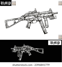 Handgezeichnete Illustration von Waffen des Typs UMP
