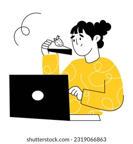 Hand drawn illustration of using laptop 