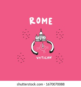 Hand drawn Illustration of Vatican. Poster design or travel postcard concept design