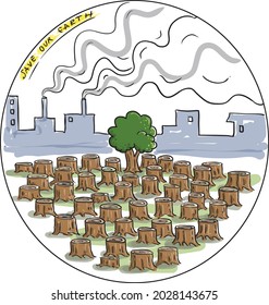 ilustración a mano vectores de bosque estéril, árboles, contaminación. perfecto para una campaña para salvar nuestra tierra 