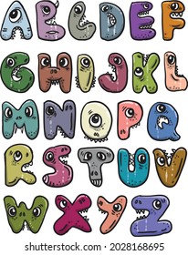 hand drawn illustration vector cute monster alphabet , good for children book illustration