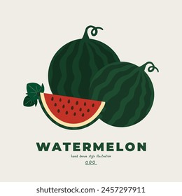 Vector de ilustración dibujado a mano de lindo diseño de estilo garabato de sandía de motivo mínimo plano aislado lindo. Para póster, pegatina, Anuncio, obra de arte, redes sociales
