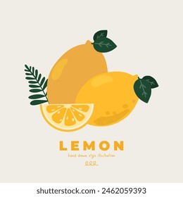 hand drawn illustration vector of cute isolated flat minimal motif lemon doodle-style design. For poster, sticker, banner, artwork, social media