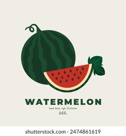 Handgezeichnete Illustration Vektorgrafik von niedlichen isolierten flachen minimalen Motiv Wassermelone Doodle-Stil-Design. Für Poster, Aufkleber, Banner, Kunstwerk, Social Media
