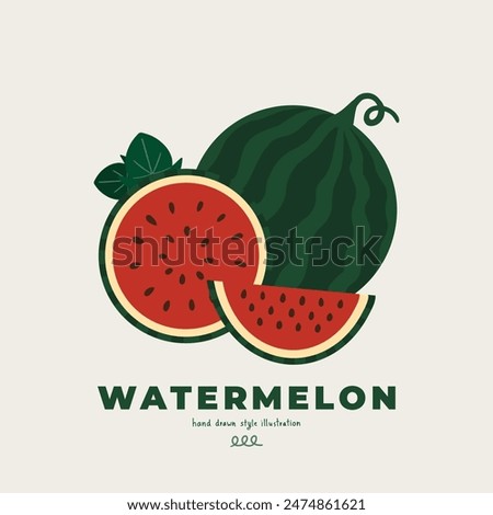 hand drawn illustration vector of cute isolated flat minimal motif watermelon doodle-style design. For poster, sticker, banner, artwork, social media