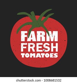 Hand drawn illustration with vegetable and lettering. Colorful background vector, english text. Poster design Farm fresh tomatoes. Backdrop, healthy food 