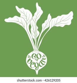Hand drawn illustration with vegetable and lettering. Sketch background vector. Poster design Go vegan. Graphic backdrop with healthy food